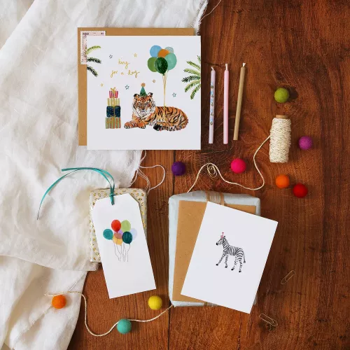 Zebra And Party Hat, Mini Card