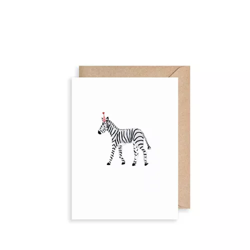 Zebra And Party Hat, Mini Card