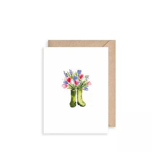 Flowers In Wellies, Mini Card
