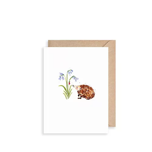 Hedgehog And Bluebells, Mini Card