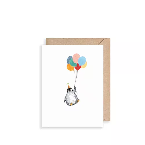 Penguin And Balloons, Mini Card