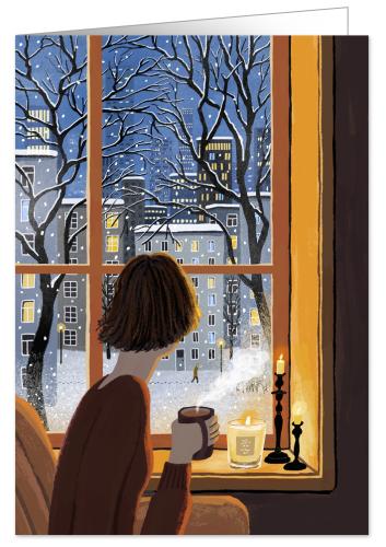 Woman Looking out the Window, Christmas Greeting Card