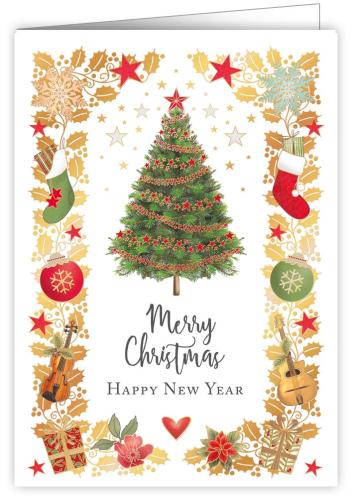 Christmas Tree Surrounded by Christmas Icons, Christmas Greeting Card