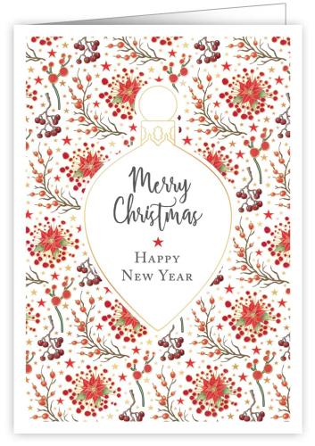 Ornament Outline and Red Berries, Christmas Greeting Card