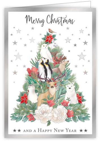 Winter Animals on Christmas Tree, Christmas Greeting Card