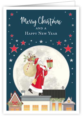 Santa on Roof with Presents, Christmas Greeting Card