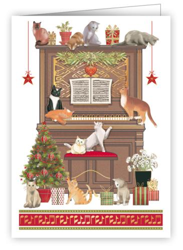 Cats on Piano, Mini Christmas Card