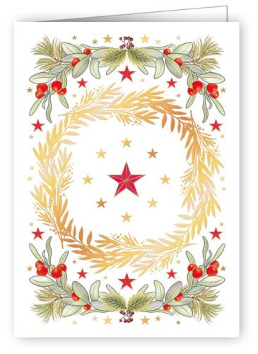 Golden Wreath with Red Berries, Mini Christmas Card