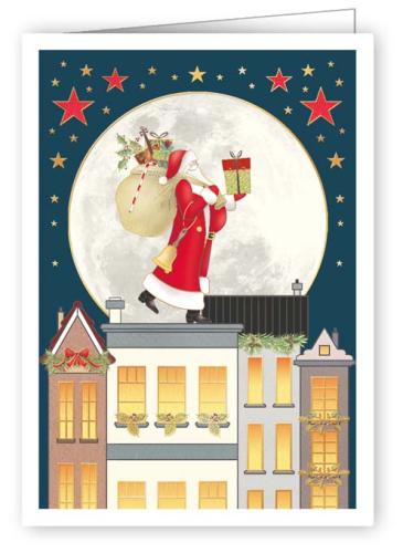 Santa on Roof with Presents, Mini Christmas Card