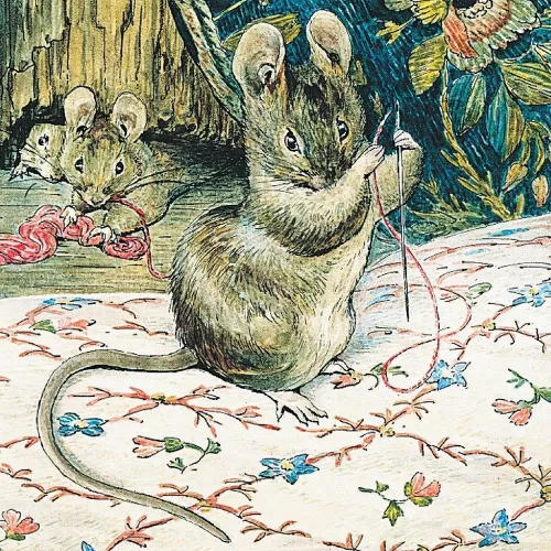 Beatrix Potter square tailor mouse sewing, Greeting Card