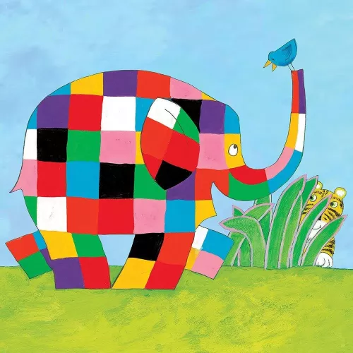 Elmer square blue bird, Greeting Card