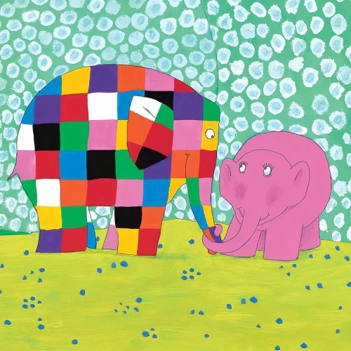 Elmer square pink elephant, Greeting Card