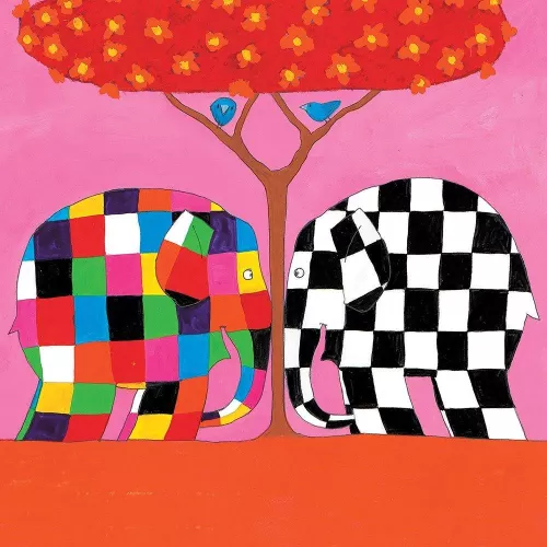 Elmer square tree elephants, Greeting Card