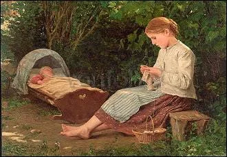 M.P.Ancher/Knitting Girl-Craddle, Greeting Card