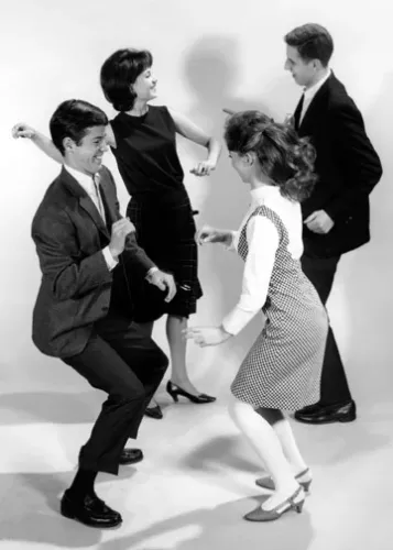 Teenage couples doing the Twist,1960s, Greeting Card
