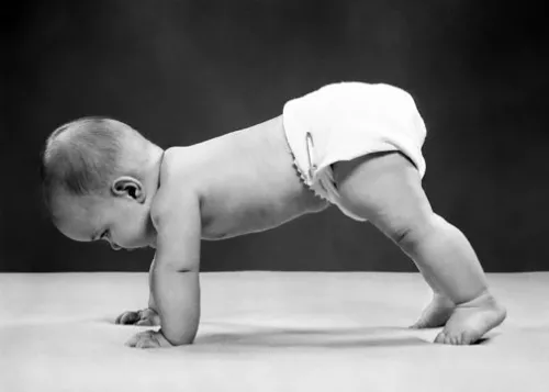 Getting ready to take first tiny steps,1950s, Greeting Card