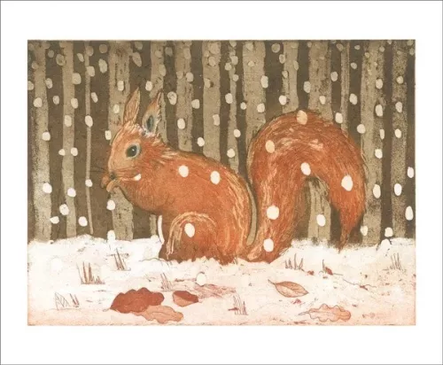 Red Squirrel in Snow, Greeting Card