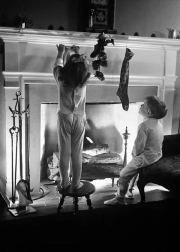 Hanging their Christmas Stocking for Santa, 1920's, Greeting Card