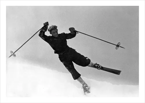 MAN FLYING IN THE AIR ON SKIS, Greeting Card