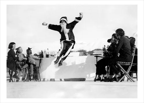 Santa showing his moves, 1930, Greeting Card