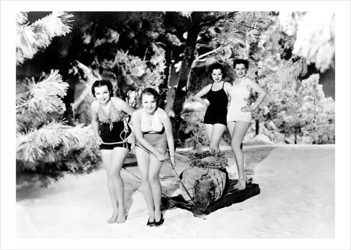 Bringing home Christmas presents through the snow, 1935, Greeting Card