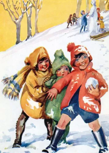 Happy girls playing outside , Greeting Card