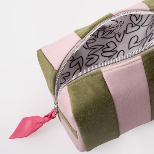 Pink/Green Stripe Cube Cosmetic Bag