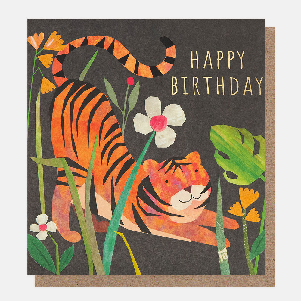 Happy Birthday Collage Tiger With Tropical Plants