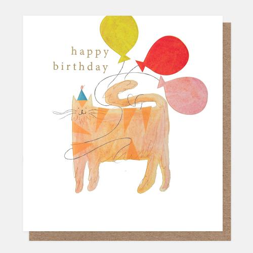 Happy Birthday Ginger Cat With Balloons