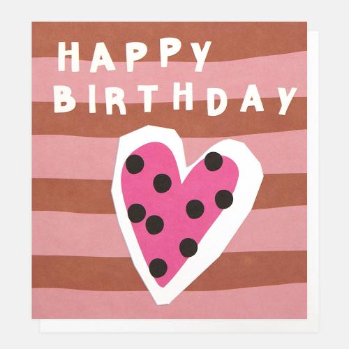 Happy Birthday Pink Red Stripe With Spotty Love Heart