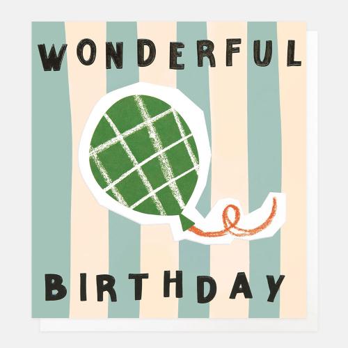 Wonderful Birthday Check Balloon With Blue and Cream Stripe