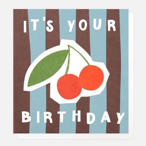 It's Your Birthday Cherries On Blue and Burgundy Stripe