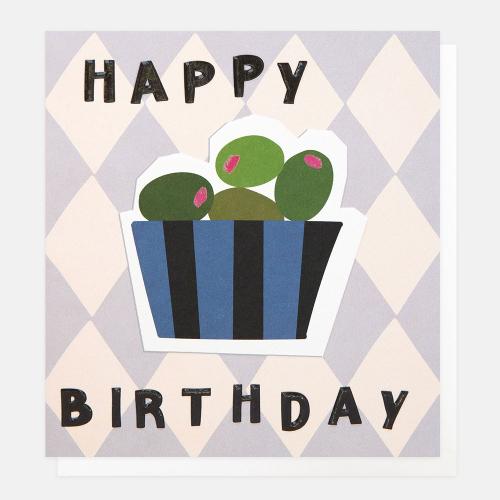 Happy Birthday Olives With Lilac and Cream Check