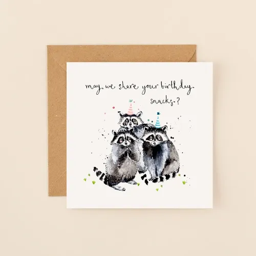 Raccoons Birthday Snacks, Greeting Card
