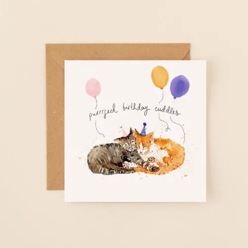 Purrrfect Birthday Cuddles, Greeting Card