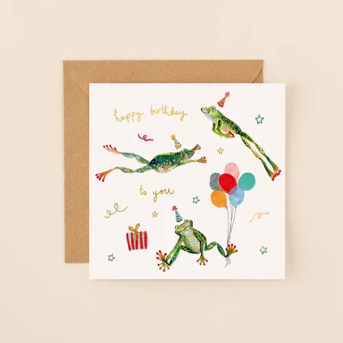 Happy Birthday Jumping Frogs, Greeting Card