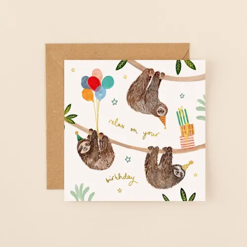Sloths Relax On Your Birthday, Greeting Card
