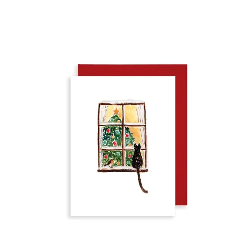Festive Window Cat Bijou Mini Christmas Card