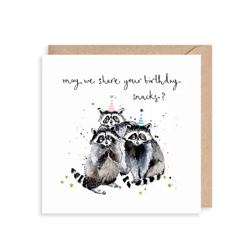 Raccoons Birthday Snacks, Greeting Card