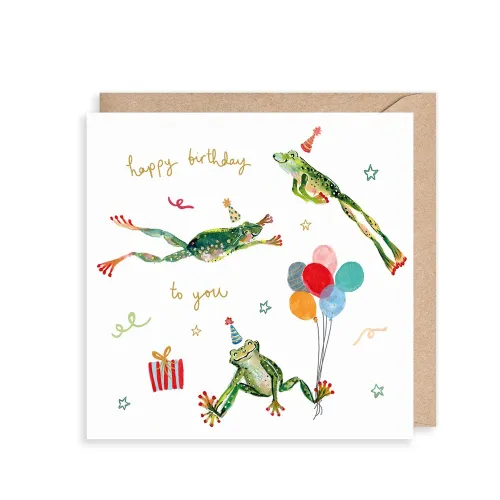 Happy Birthday Jumping Frogs, Greeting Card