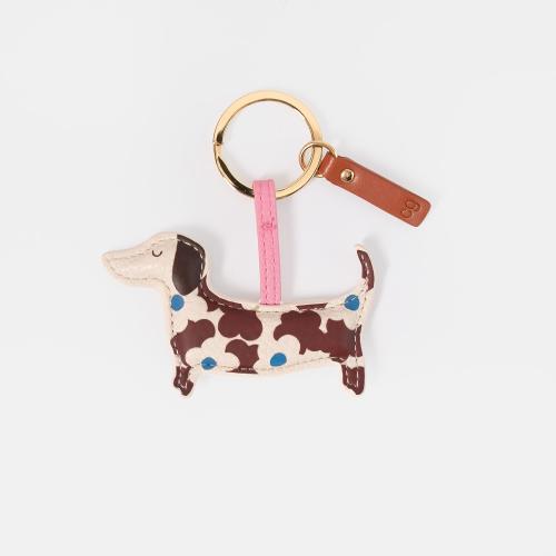 Wine/Blue Floral Sausage Dog Novelty Keyring