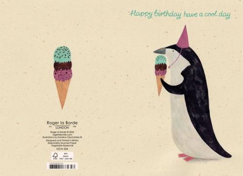 Happy birthday have a cool day, penguin celebrating, Petit Fours Petite Card