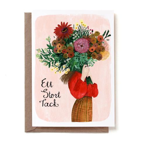 Stort Tack Med Blommor Dubbelvikt Kort