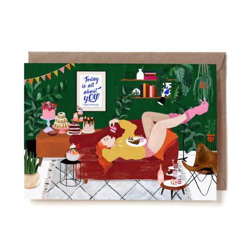 Birthday Couch Girl Greeting Card