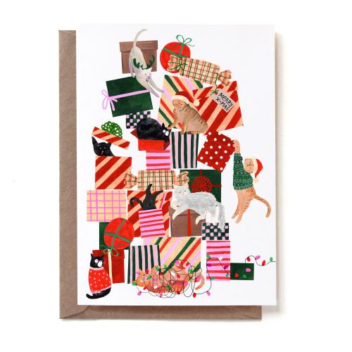 X-Mas Cat Presents Greeting Card