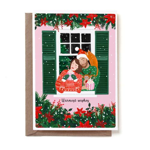 X-Mas Window Couple Greeting Card
