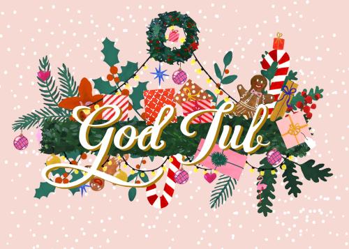Rosa - God Jul Dubbelvikt Kort