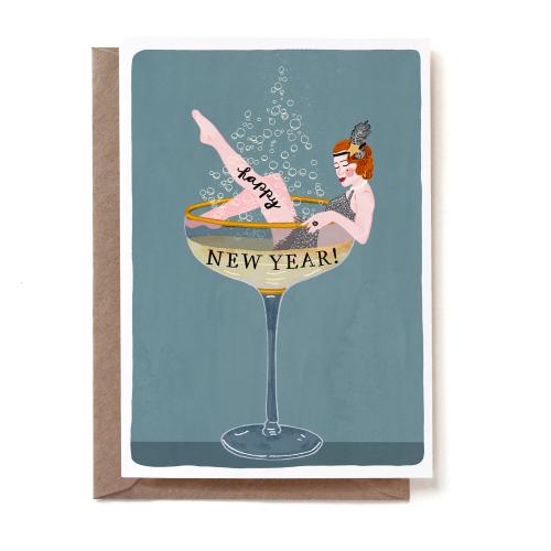 HNY Champagne Girl Greeting Card