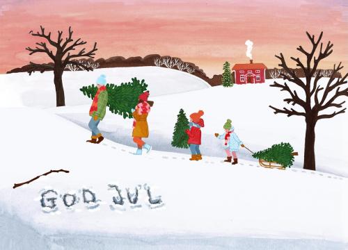 Familjeparad God Jul Dubbelvikt Kort