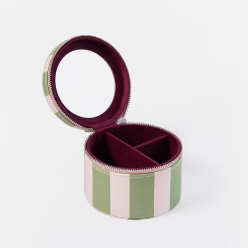 Pink/Green Stripe Round Jewellery Box